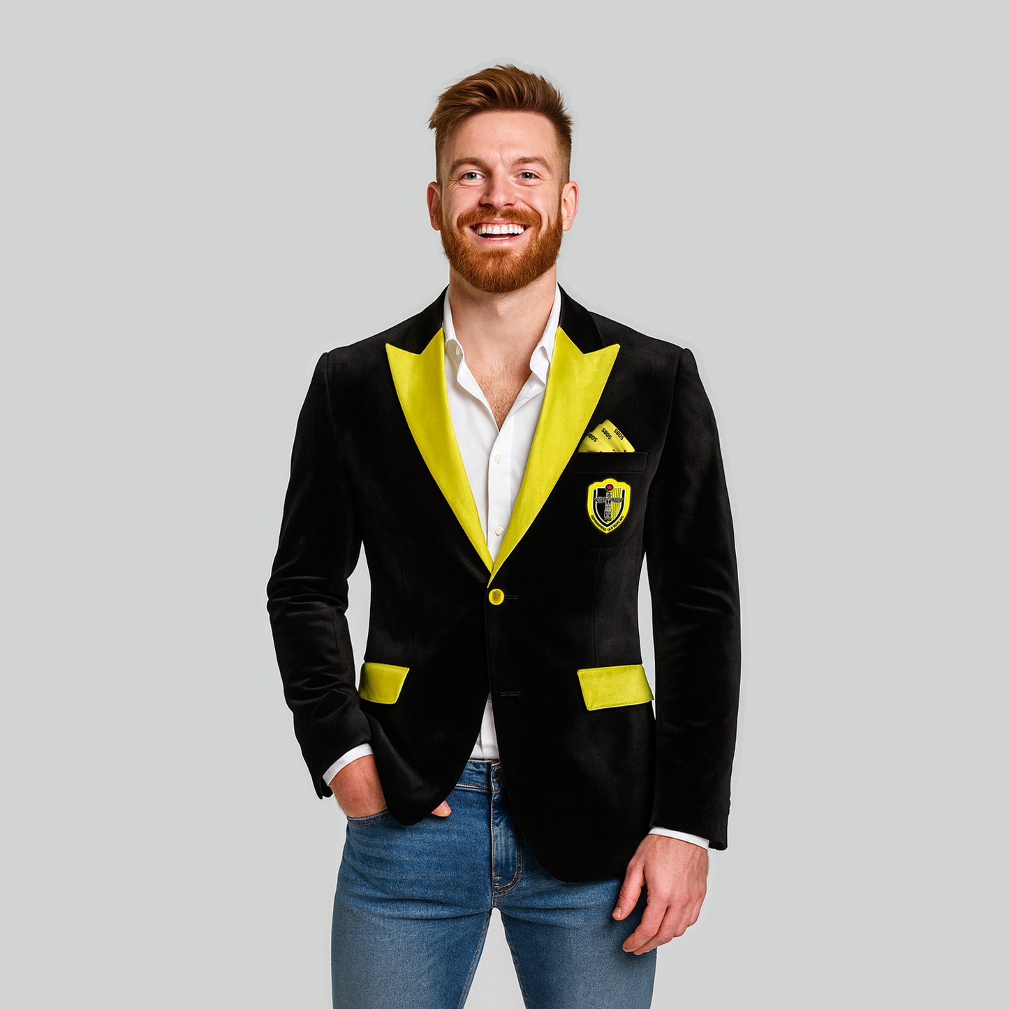 Semiahmoo Old Boys Pocket Square - Yellow w/ Black SOB Pattern