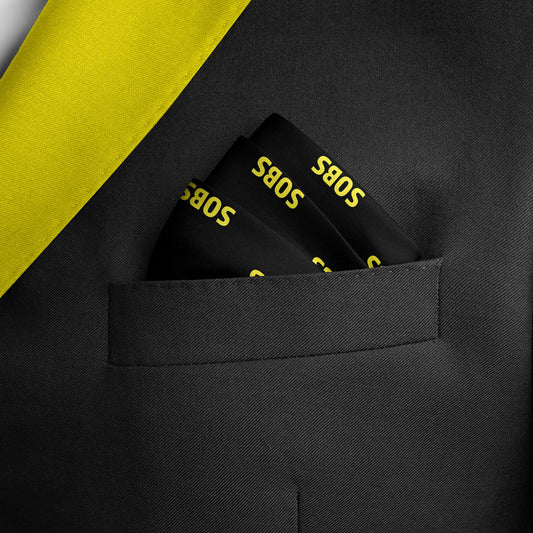 Semiahmoo Old Boys Pocket Square - Black w/ Yellow SOB Pattern