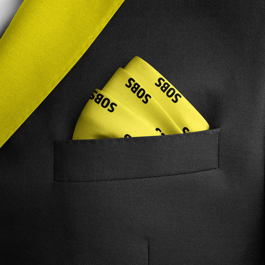 Semiahmoo Old Boys Pocket Square - Yellow w/ Black SOB Pattern